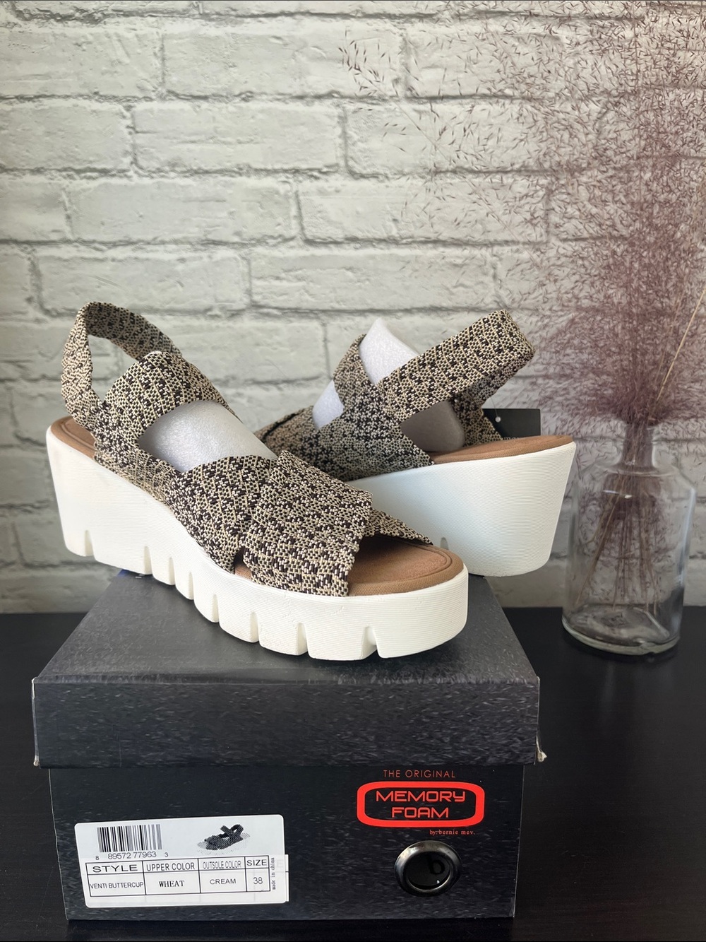 Bernie Mev. 38 Venti Buttercup Woven Slingback Wedges in Cream and Wheat $70-100